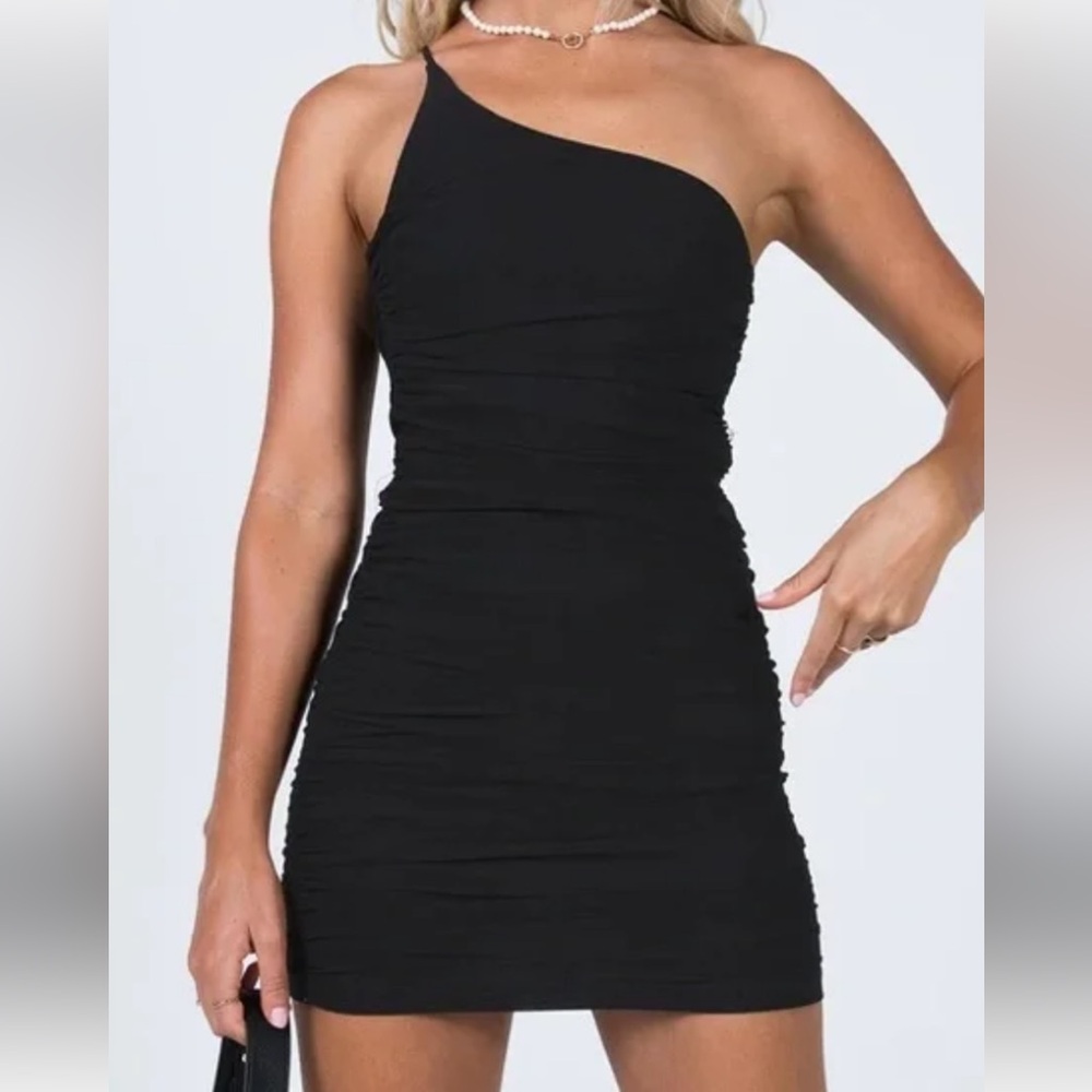 Princess Polly Black One-Shoulder Ruched Mini Dress